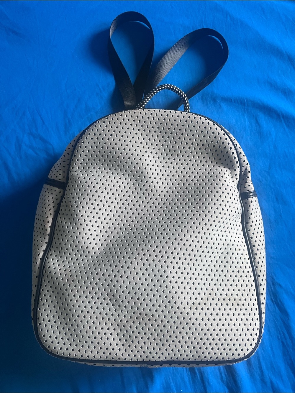 Anne de Solene Perforated Light Gray Backpack with Black Trim